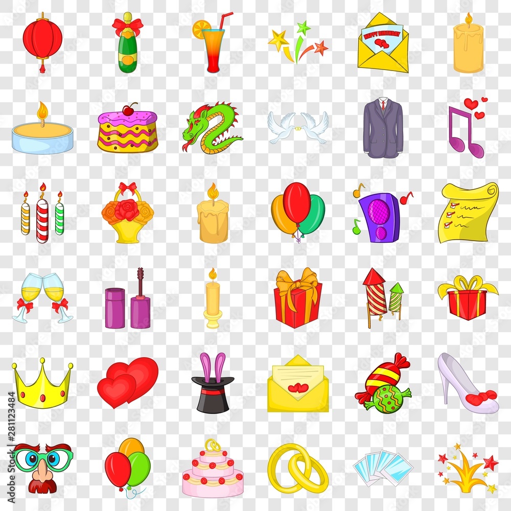 Poster carousel icons set. cartoon style of 36 carousel vector icons for web for any design