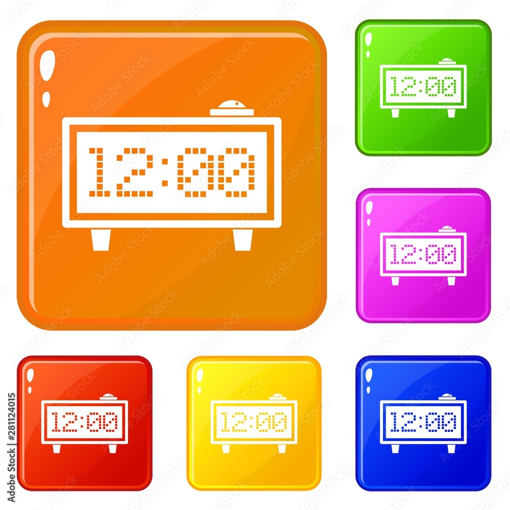 Poster alarm clock icons set collection vector 6 color isolated on white background
