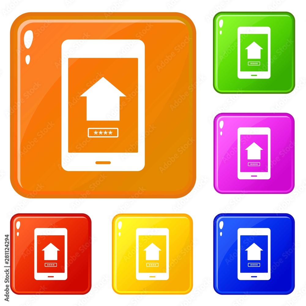 Poster working phone icons set collection vector 6 color isolated on white background