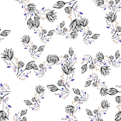 Obraz premium Lotus flower hand drawn in beautiful style. Floral seamless pattern. Simple vector illustration.