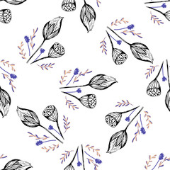 Lotus flower hand drawn in beautiful style. Floral seamless pattern. Simple vector illustration.