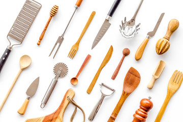 Cookware pattern on white background top view