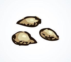 Series of vector illustrations of archaeological finds. Remains of linen, fruit stones and seeds