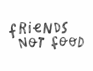 Friends, not food. Modern hand lettering isolated on a white background. Template for banners, cards, posters, prints and other design projects.