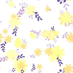 Tuinposter yellow warm simple plain vector smooth flowers in seamless pattern © WI-tuss