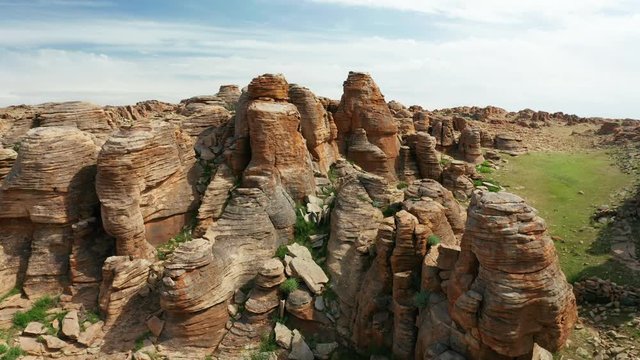 Aerial view of Baga Gazriin Chuluu, rocky desert in Gobi, Mongolia.