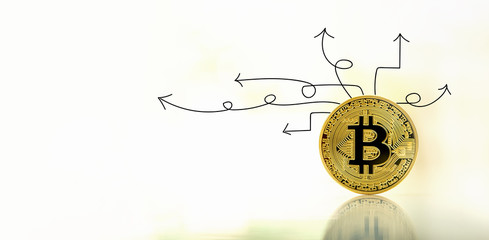 Idea arrows with gold bitcoin cryptocurrency coin