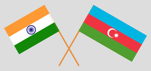 Azerbaijan and India. Crossed Azerbaijani and Indian flags