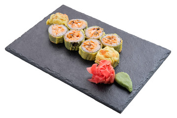 Bonito rolls with garnish isolated on white