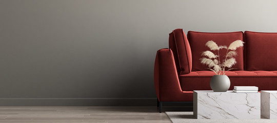 Minimalist modern living room interior background, 3D render