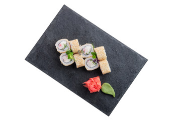 Rolls with salmon and sesame isolated on white