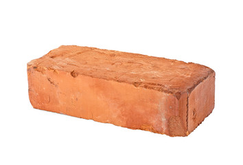 Old red brick isolated on white background. Old grungy clay brick.