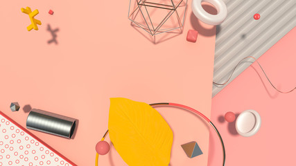 Abstract trendy composition with strange objects, high resolution 3D render