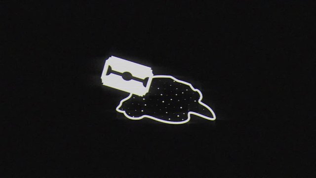 Edged razor blade human bad habit in glitch effect on dark background