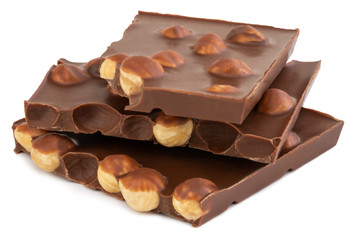chocolate with nuts isolated on white background