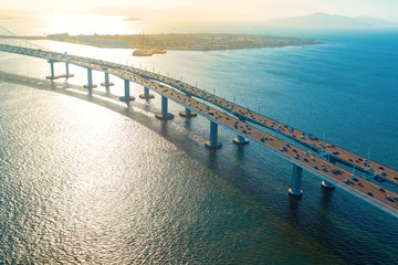 Fototapeta premium Aerial view of the Bay Bridge in San Francisco, CA