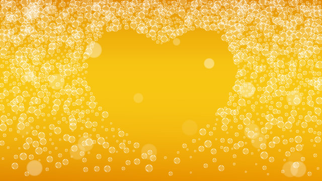 Beer background. Craft lager splash. Oktoberfest foam. pab banner template. Bubbly pint of ale with realistic white bubbles. Cool liquid drink for Gold bottle with beer background.