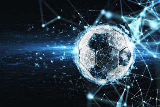 Soccer ball with internet network effect. Concept of digital bet