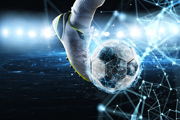 Fototapeta Soccer ball with internet network effect. Concept of digital bet obraz