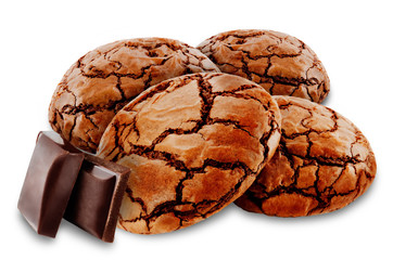 Chocolate brownie cookies on a white isolated background