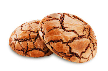 Chocolate brownie cookies on a white isolated background