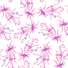 seamless pattern dragonflies on the plant. Vector illustration of hand drawing. eps10