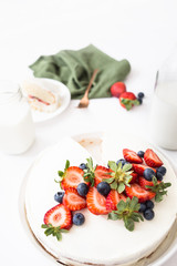 Tres Leches Latin Cake with Strawberries and Blueberries