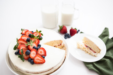 Tres Leches Latin Cake with Strawberries and Blueberries