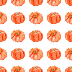 Raw pumpkin, natural gourd seamless watercolor raster pattern