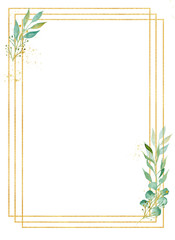 Botanical square decorative frame watercolor raster illustration