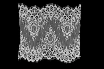strip of black background white lace isolated,border lace