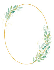 Decorative oval shaped frame watercolor raster illustration - 281134455