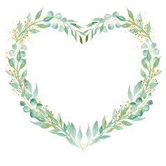 Decorative floral heart shaped frame watercolor raster illustration