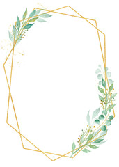 Creative botanical oval frame watercolor raster illustration