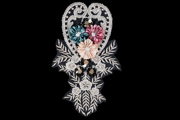 strip of black background white lace isolated,border lace