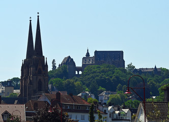 Fototapeta premium Marburg with Elisabethkirche church and Landgrafenschloss castle