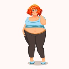 Funny Fat Girl. Vector Character.