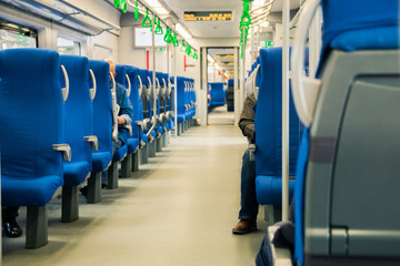 Fototapeta premium electric train with passengers, public city transport