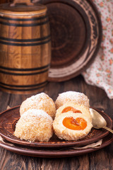 Austrian and czech sweet dessert apricot dumplings. Filled cottage cheese dough.