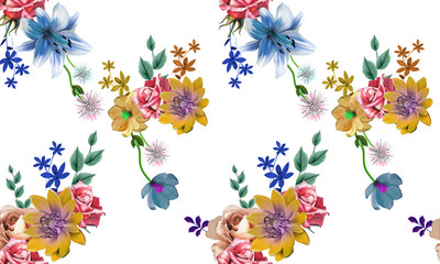 Watercolor floral seamless pattern for wallpaper, prints design. Flower background. Summer textile texture. Ornament illustration. Decorative flowers