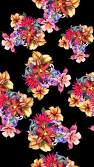 Watercolor floral seamless pattern for wallpaper, prints design. Flower background. Summer textile texture. Ornament illustration. Decorative flowers