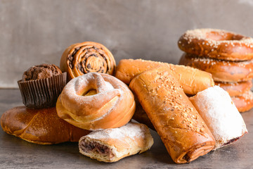 Tasty pastries on grunge background
