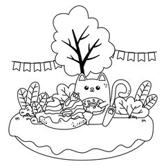 Kawaii cat with happy birthday cake design