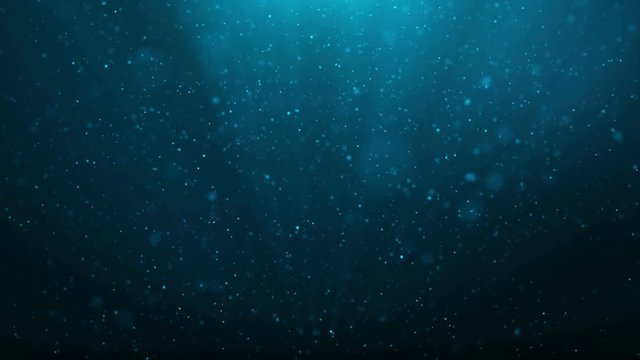 Abstract motion background of shining, sparkling blue particles. Beautiful blue floating dust particles with shine light. Seamless Loopable 3D 4K Animation.