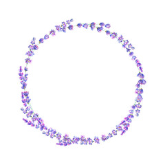 Lavender flowers purple watercolor round frame isolated on white background