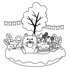 Kawaii cat with happy birthday cake design