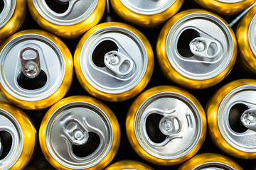 Golden beer cans.Aluminium cans without logo or trademark on them