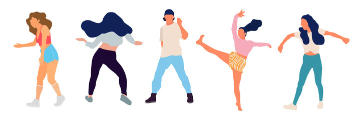 Crowd of young people dancing at club. Big set of characters having fun at party. Flat colorful vector illustration. - Vector