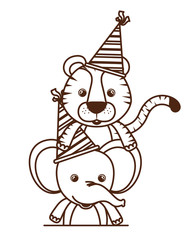 card of celebration with animals on white background