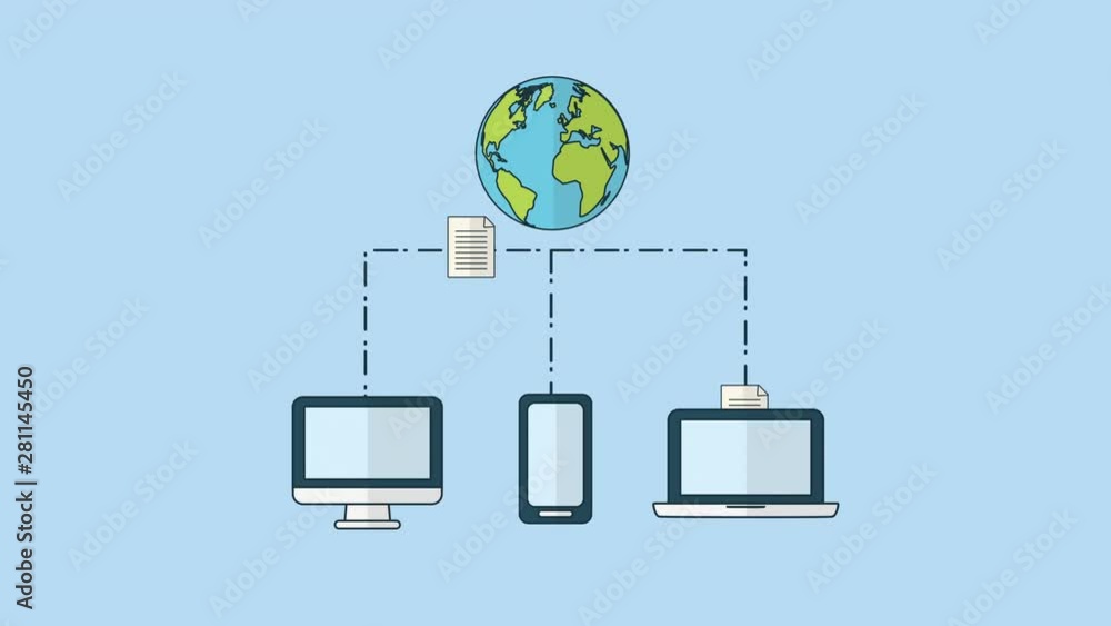 Poster electronics devices sending documents with earth planet